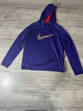 Nike Purple Hoodie with Red-Lined Hood and Multicolor Swoosh